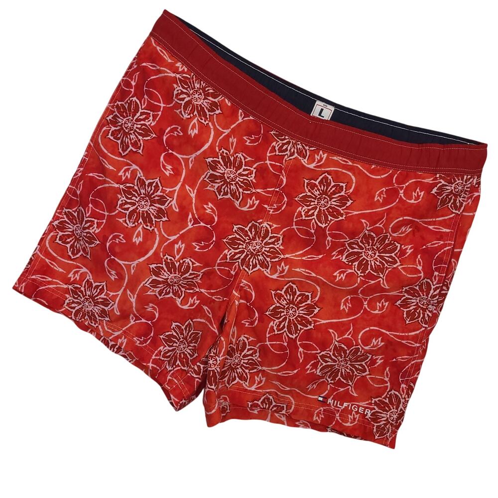 Tommy Hilfiger Men's Floral Swim Trunks Sz Large Drawstring Hawaiian Embroidered